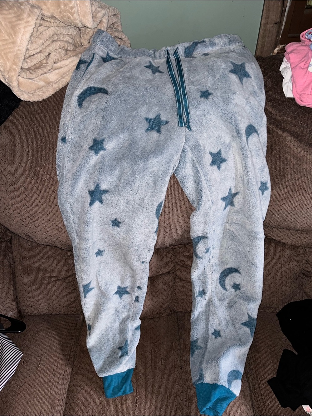Cozy Star & Moon Plush Joggers - Blue